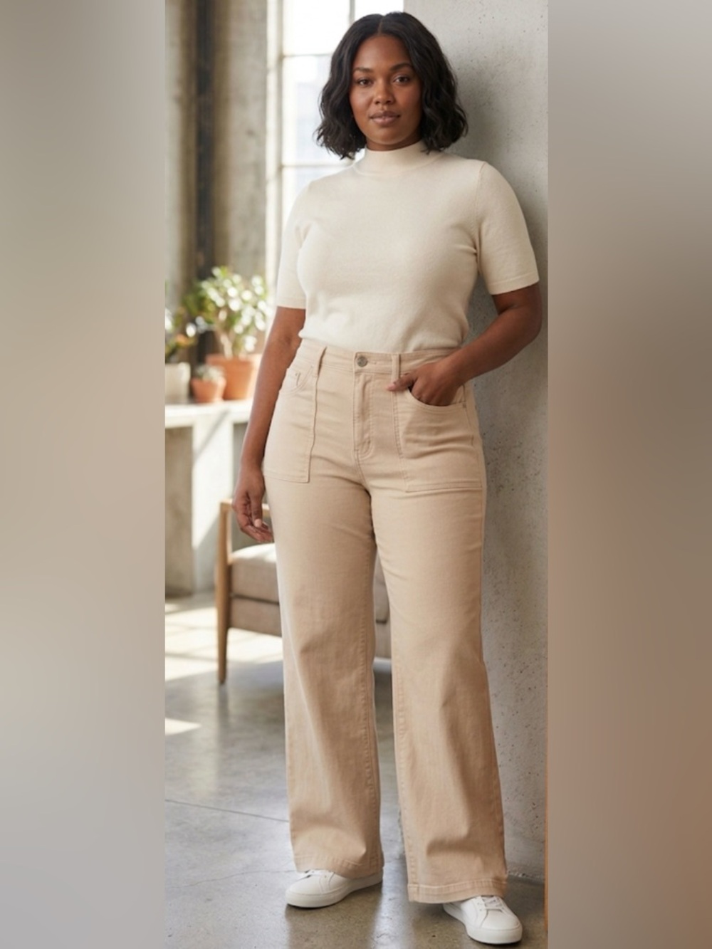 🆕 Torrid - High Rise Straight Studio Ponte Utility Pants in Beige
